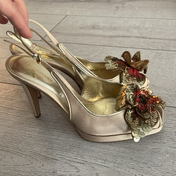 Sergio Rossi platform heel floral sequin toe Y2K vintage square toe gorgeous 9.5 - Picture 13 of 14